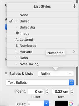 shortcut for bullet points in word on mac